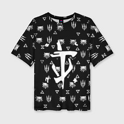 Женская футболка оверсайз Doom ведьмак логотипы