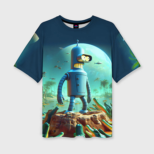 Женская футболка оверсайз Роботу-сгибальщику Бендеру по-барабану стая крокод / 3D-принт – фото 1