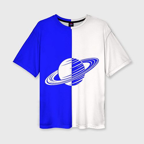 Женская футболка оверсайз Сатурн сине-белый / 3D-принт – фото 1