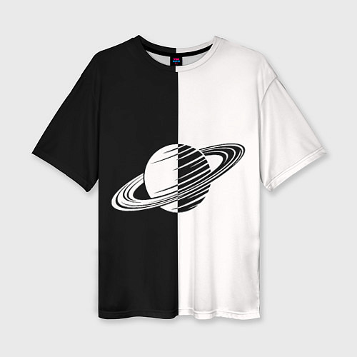 Женская футболка оверсайз Сатурн черно-белый / 3D-принт – фото 1