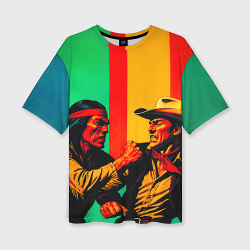 Женская футболка оверсайз Ковбой против индейца поп-арт / 3D-принт – фото 1