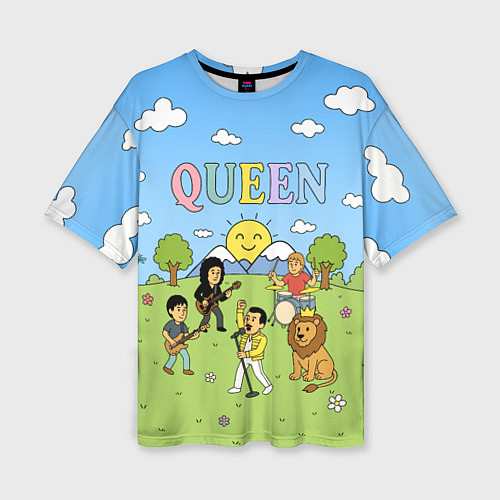 Женская футболка оверсайз Queen мультяшный стиль на поляне / 3D-принт – фото 1