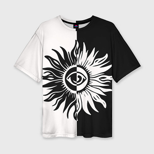 Женская футболка оверсайз Солнце черно-белое / 3D-принт – фото 1