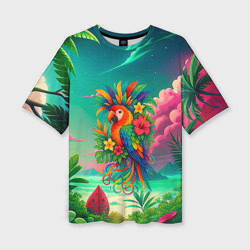 Женская футболка оверсайз Попугай и тропики / 3D-принт – фото 1