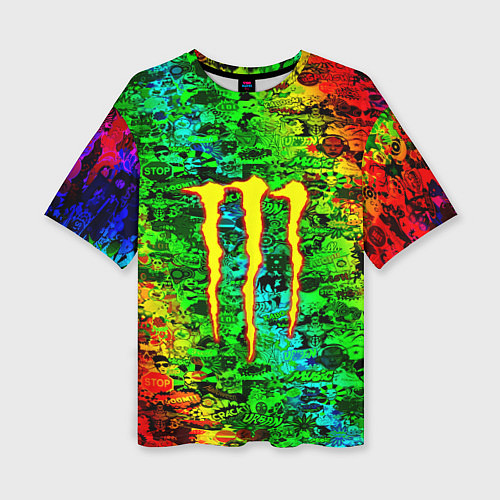 Женская футболка оверсайз Монстер энерджи стикеры / 3D-принт – фото 1