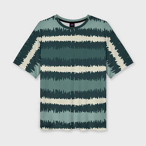 Женская футболка оверсайз Полосы зигзагообразные зеленые / 3D-принт – фото 1