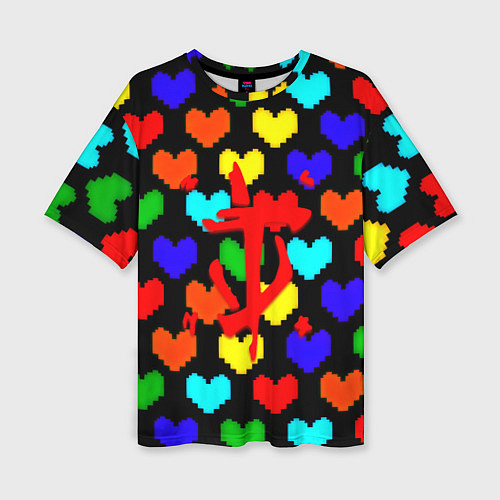 Женская футболка оверсайз Doom love pixel pattern / 3D-принт – фото 1