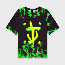 Футболка оверсайз женская Doom зелёный огонь, цвет: 3D-принт