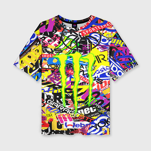 Женская футболка оверсайз Monster energy бренды стикеры / 3D-принт – фото 1