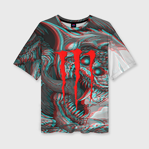 Женская футболка оверсайз Monster energy glitch / 3D-принт – фото 1