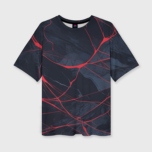 Женская футболка оверсайз Мраморные узоры из переплетений красных линий / 3D-принт – фото 1