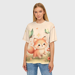 Футболка оверсайз женская Лиса и мотыльки, цвет: 3D-принт — фото 2