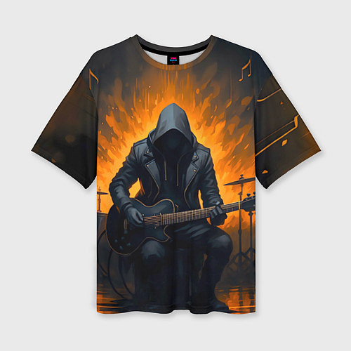 Женская футболка оверсайз Гитарист играющий в пламени / 3D-принт – фото 1