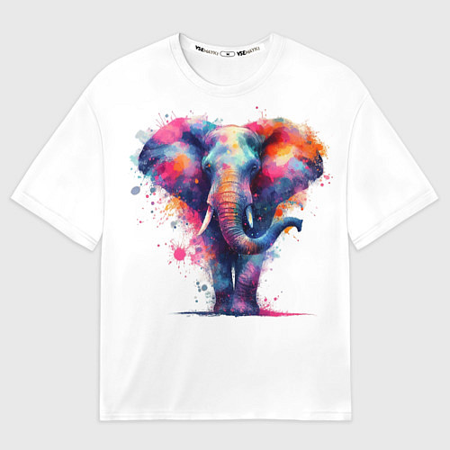 Женская футболка оверсайз Радужный слон / 3D-принт – фото 1