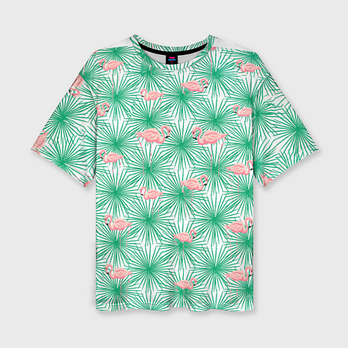 Женская футболка оверсайз Фламинго и тропики / 3D-принт – фото 1