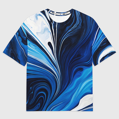 Женская футболка оверсайз Бело синяя абстракция / 3D-принт – фото 1