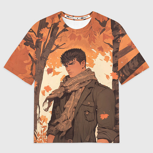 Женская футболка оверсайз Берсерк Гатс в клетчатом шарфе / 3D-принт – фото 1