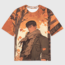 Футболка оверсайз женская Берсерк Гатс в клетчатом шарфе, цвет: 3D-принт