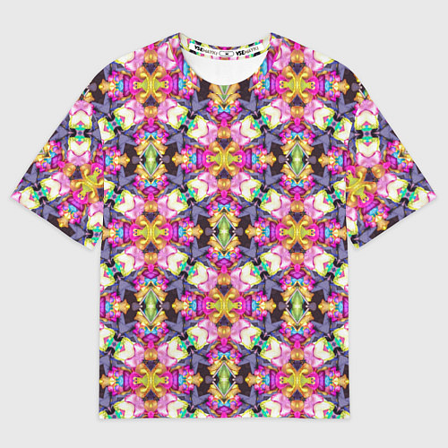 Женская футболка оверсайз Разноцветные узорчатые ромбы / 3D-принт – фото 1