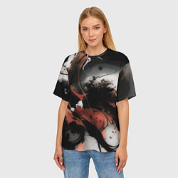 Футболка оверсайз женская Тёмные краски абстракция красно-чёрный, цвет: 3D-принт — фото 2