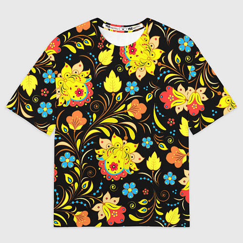 Женская футболка оверсайз Хохлома узор / 3D-принт – фото 1
