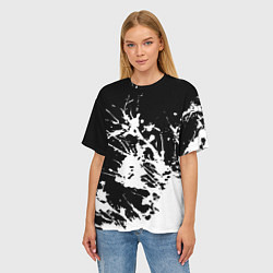 Футболка оверсайз женская Взрывная белая краска на чёрном, цвет: 3D-принт — фото 2