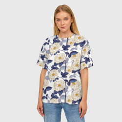 Футболка оверсайз женская Цветы с синими листьями, цвет: 3D-принт — фото 2