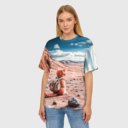 Футболка оверсайз женская Котёнок путешественник в пустыне, цвет: 3D-принт — фото 2