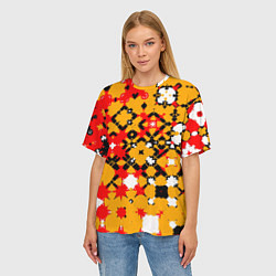 Футболка оверсайз женская Красно-желтая геометрическая абстракция, цвет: 3D-принт — фото 2