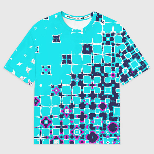 Женская футболка оверсайз Геометрическая метаморфоза на бирюзе / 3D-принт – фото 1