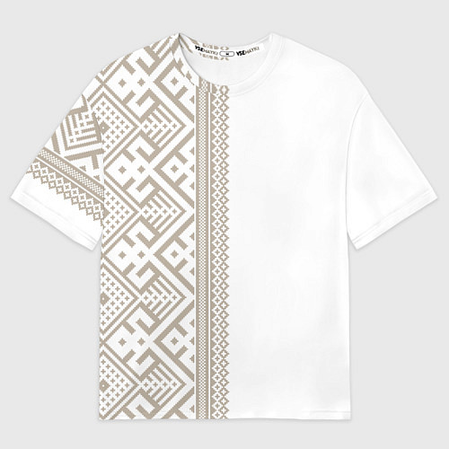 Женская футболка оверсайз Узоры славянские в бежевом цвете / 3D-принт – фото 1