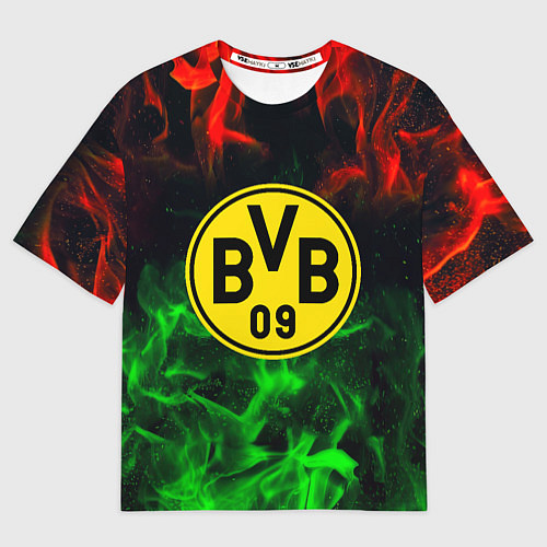 Женская футболка оверсайз Borussia красно зеленый огонь / 3D-принт – фото 1