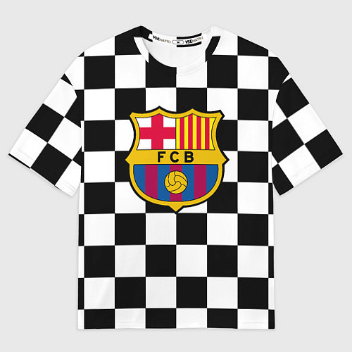Женская футболка оверсайз Barcelona клетка / 3D-принт – фото 1
