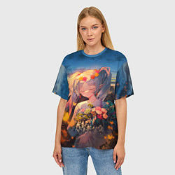 Футболка оверсайз женская Фрирен с цветами, цвет: 3D-принт — фото 2