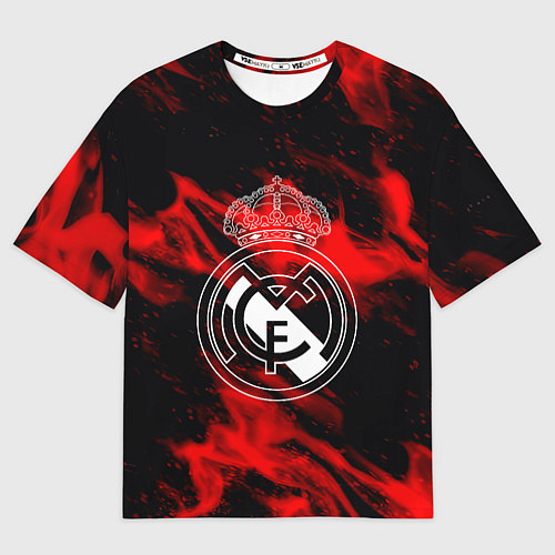 Женская футболка оверсайз Real Madrid красный огонь / 3D-принт – фото 1