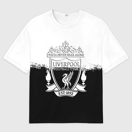 Женская футболка оверсайз Liverpool краски черно белые / 3D-принт – фото 1