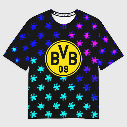 Женская футболка оверсайз Borussia неоновые снежинки / 3D-принт – фото 1