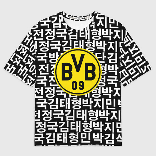 Женская футболка оверсайз Borussia японские символы паттерн / 3D-принт – фото 1