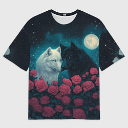 Футболка оверсайз женская Черный волк и белая волчица, цвет: 3D-принт