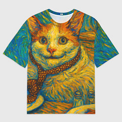 Женская футболка оверсайз Кот-мем бу в стиле Ван Гога
