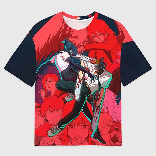 Женская футболка оверсайз Битва с Резе Человек бензопила / 3D-принт – фото 1