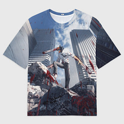 Женская футболка оверсайз Denji in city Chainsaw man