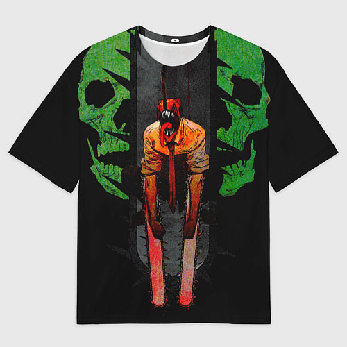 Женская футболка оверсайз Дэндзи с черепами Человек бензопила / 3D-принт – фото 1