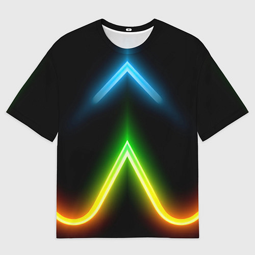 Женская футболка оверсайз Neon multicolored lines / 3D-принт – фото 1