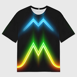 Женская футболка оверсайз Neon multicolored lines