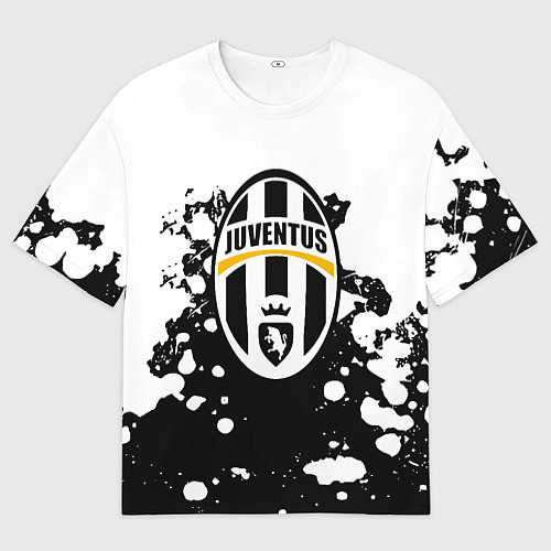 Женская футболка оверсайз Juventus белые краски текстура / 3D-принт – фото 1