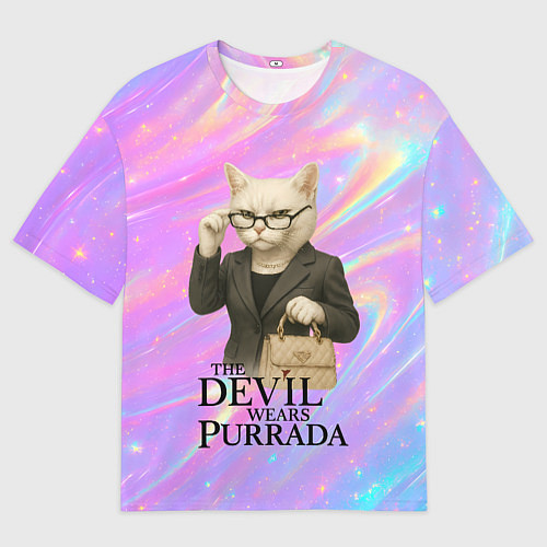 Женская футболка оверсайз Дьявол носит Пурада пародия с белой кошкой / 3D-принт – фото 1