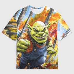 Футболка оверсайз женская Шрек в осеннем лесу, цвет: 3D-принт