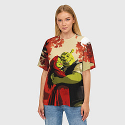 Футболка оверсайз женская Шрек и Фиона обнимаются в осеннем лесу, цвет: 3D-принт — фото 2