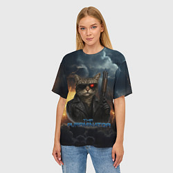 Футболка оверсайз женская The purrminator кот терминатор, цвет: 3D-принт — фото 2